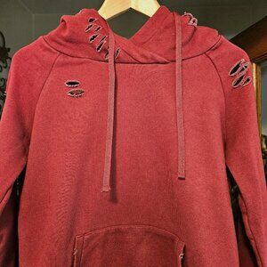 Chelsea DeBoer by Lily & Lottie Distressed Hooded Sweatshirt- Maroon- Size S
